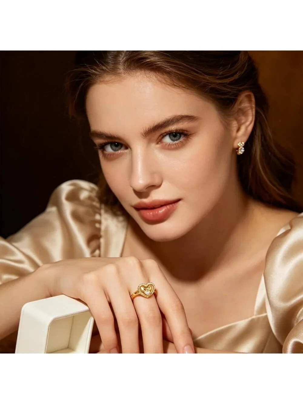 Vintage 14K Gold Plated Heart Signet Promise Ring for Women, Sizes 6-10